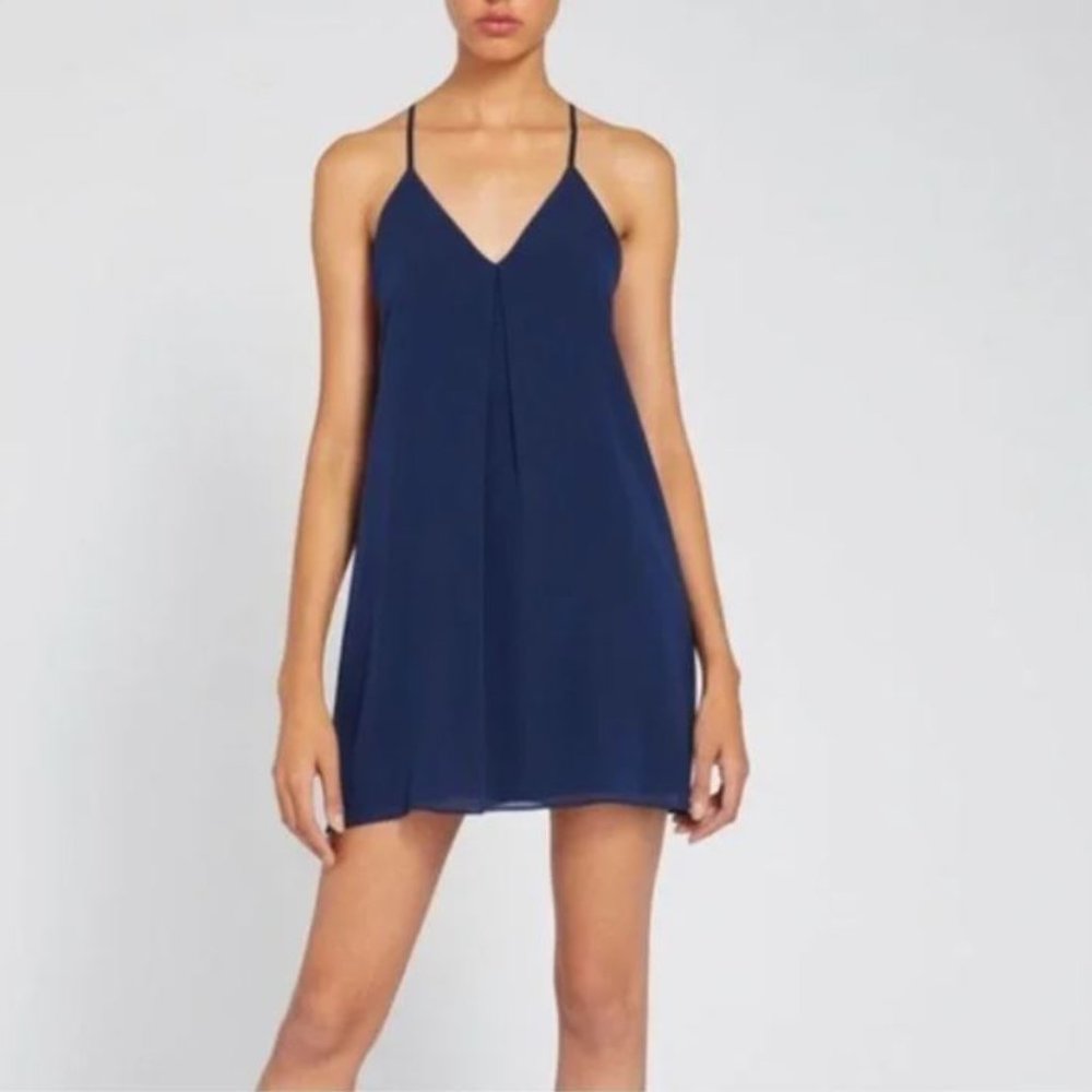 Alice + Olivia Silk Fierra Racerback Navy V-Neck Mini Dress Size Medium